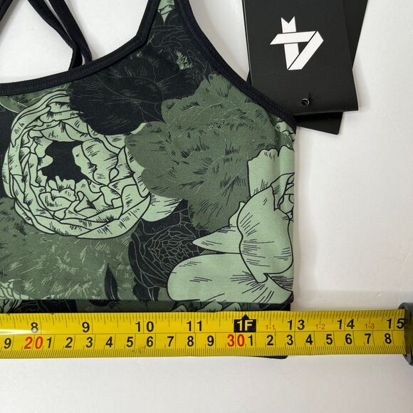 NWT FourLaps Vitality Sports Bra Peonies Print Thyme Green Yoga Athletic #395 - Picture 4 of 12